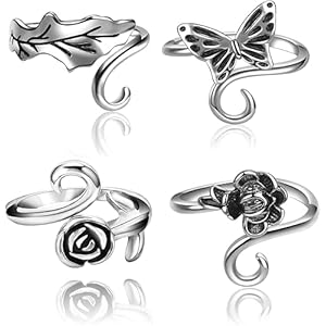 GlamRays 4 stuks haakringen voor vingers, verstelbare haakspanningsringen, garenspanningsringen, eenvoudig haken, haakaccessoires, moeder, oma, dankfeestcadeaus, zilver, L