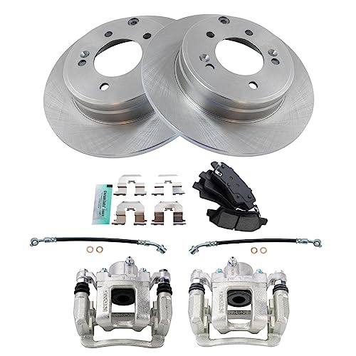 Image of TRQ Rear Brake Pad and Rotor Set Semi Metallic Rotors Calipers Hoses