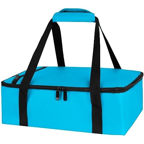 Bodaon 1Pk Insulated Casserole Carrier for Hot or Cold Food, Fits 9"x13" and 11"x15" Baking Dish with Lid, Insulated Food Carriers for Transport, Travel Food Warmer Container Bags(Single Decker, Blue) Cover