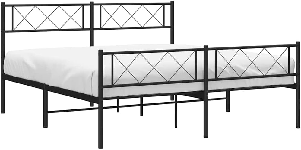 vidaXL 12'' Metal Full Bed Frames with Headboard and Footboard, Platform Bed Frame with Strong Metal Slats Support, Under Bed Storage, Noise Free, Black, Without Mattress