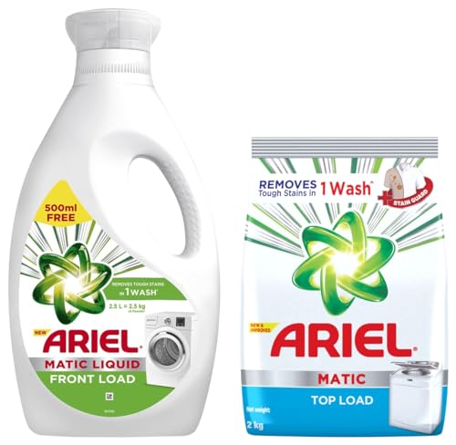 Image of Ariel Matic Liquid Detergent Front Load 2 Ltr + 500ml Free & Ariel Matic Top Load Detergent Washing Powder - 2 kg