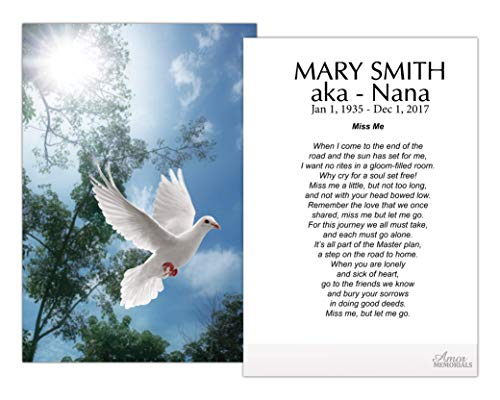 Amor Memorials Stationery Funeral Memorial Prayer Cards - FPC1016EN White Dove