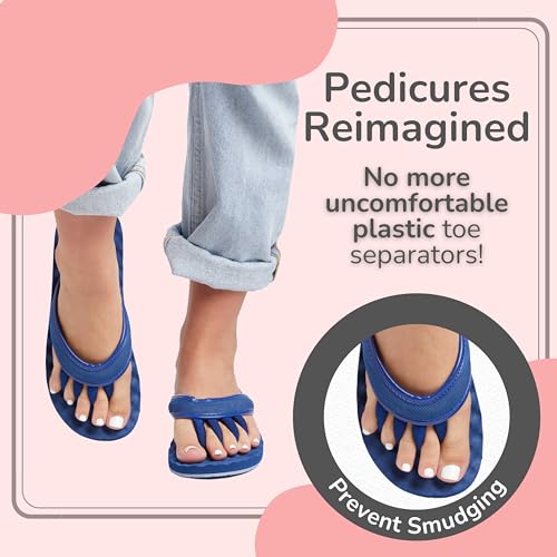 EVA Footbed Orthotic Pedicure Flip Flops for Women - Comfortable Arch Support Sandals Women's for Home, Salon, Yoga & Gym - Flip Flops with Built in Toe Separators for Nail Drying (Mesh Navy-XL)4