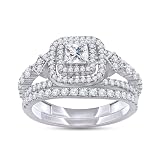 SAVEARTH DIAMONDS Double Halo Bridal Set 1.10CT