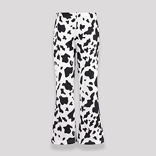 Kids Girls Flared Pants Fashion Cow Pattern Print Bell Bottom High Waist Wide Leg Leggings Ruffled Trousers3