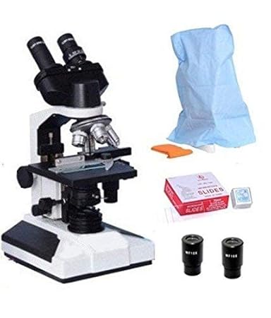 G Lab Pathological Doctor Compound Student Binocular Microscope, 40X-1500X Mag, LED Illumination with Semi-Plan Objectives and Slide Box 25 Prepared