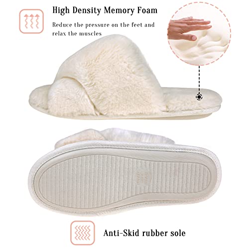 VONMAY Women's Fuzzy Slippers Cross Band Faux Fur Open Toe House Shoes - image 4