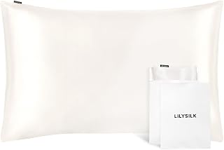 LILYSILK 1PC 100% Silk Pillowcase for Hair and Skin 19 Momme Silk Both Sides Terse Envelope Pillow Cases Anti-Aging and Hair Loss, Ivory Standard(20" X 26")