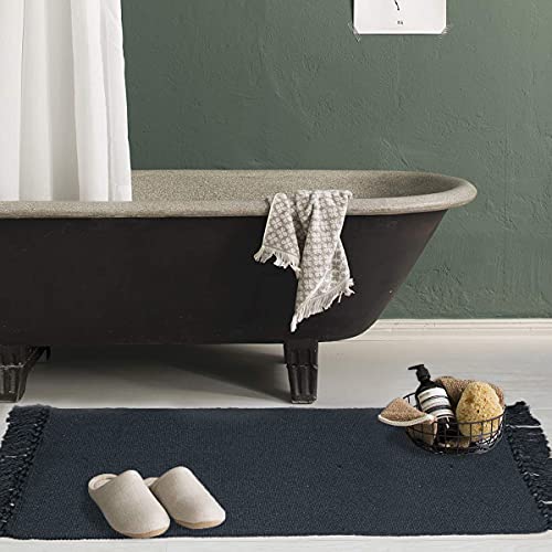 Black Kitchen Rug Runner, 2X4 Seavish Bathroom Rugs Cotton Recycled Woven Kitchen Mat Area Rug Boho Throw Rug With Tassles Braid Farmhouse Accent Rug For Laundry Porch Entryway Front Door Washable Mat #TOP1
