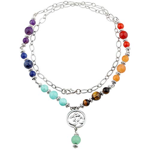 TUMBEELLUWA Beads Necklace Crystal Healing Quartz Chakra Symbol Energy with Alloy Charm Stone Jewelry,Chakra Stone