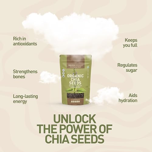 Image of Nourish Organics Chia Seeds 500g | 100% Certified Organic | Seeds for Weight Management & Healthy Digestion | High in Omega-3, Fiber & Protein | Rich in Calcium & Antioxidants | Gluten-Free, Vegan Superfood | Ideal for Weight Loss, Smoothies, Baking, Breakfast Bowls & Healthy Snacks