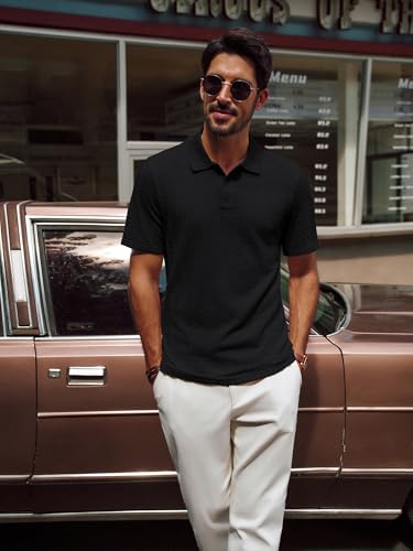 PJ PAUL JONES Mens Polo Shirts Short Sleeve Casual Collared Shirts Textured Stretchy Golf Shirts2