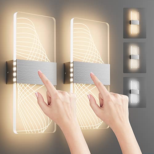Wandleuchte Innen LED, STYLESKY Wandlampe Touch Control 12W, Stufenloses Dimmen Acryl Wandbeleuchtung 3000-6500K für Korridor Schlafzimmer Wohnzimmer Cover