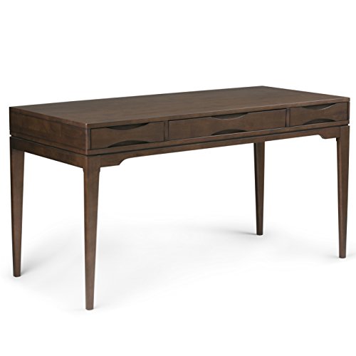 Image of SIMPLIHOME Harper Desk and Bookcase Bundle - 60 inch Wide Solid Wood Mid Century Modern Desk with Drawers and 24 inch Wide 4-Shelf Bookcase in Walnut Brown, Home Office Furniture (Set of 2)