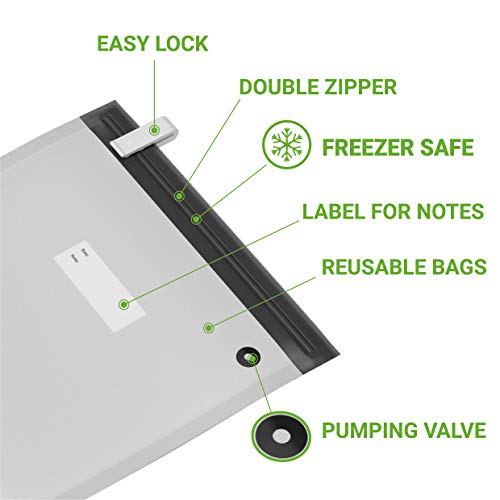 Sous Vide Bags 39 PCS Vacuum Save Sealer - 35 Reusable Vacuum Food Storage Bags for Anova and Joule Cookers - 3 sizes Sous Vide Bag Kit with Pump - 4 Sealing Clips - 4 Sous Vide Bag Clips with Handheld Food Vacuum Sealer - Thumbnail 7