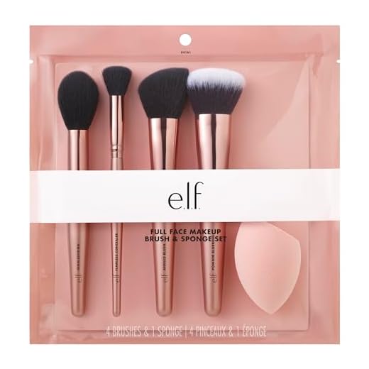 e.l.f. Cosmetics Complexion Essentials Brush & Sponge Set, Concealer, Powder, Blush & Highlighter Brushes & Total Face Sponge For A Perfect Complexion