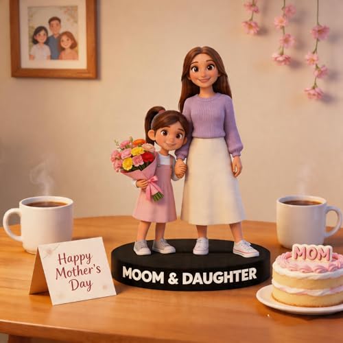 VEELU Figurine Personnalisée avec Photo Style Cartoon - Portrait sur Mesure pour Maman et Grand-mère - Idée Cadeau Original Anniversaire, Fête des Mères...