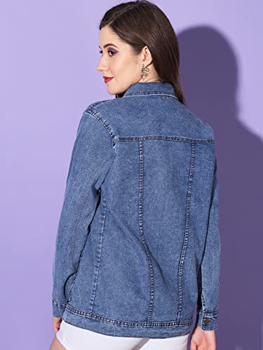 Image of Buynewtrend Buttoned Flap Pockets Women Long Denim Jacket