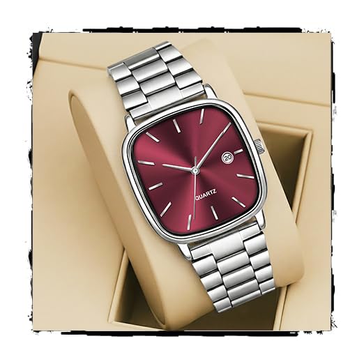 Image of Acnos Luxury Square Dial Quartz Watch for Men & Women - Stainless Steel Bracelet, Minimalist Analog Wristwatch with Date Window Pack of 1