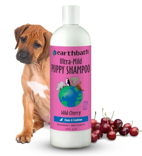 earthbath Ultra-Mild Wild Cherry Puppy Shampoo - Extra Gentle & Tearless Dog Shampoo Made in USA Deodorizing Dog Wash Cruelty Free Puppy Supplies Shampoo for Smelly Dogs - 16 Oz (1 Pack)