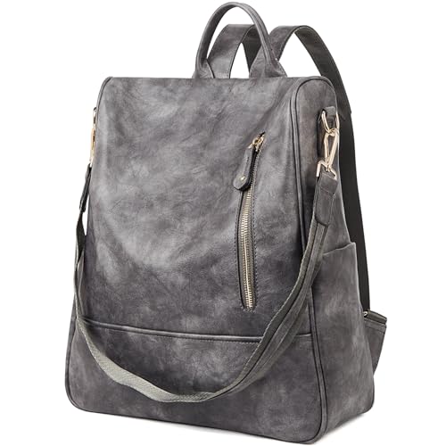 FOXLOVER Backpack Purse for Women Large Womens Backpack Leather Travel Backpack Fashion Backpack Purse Designer Ladies Shoulder Bags(Grey E)