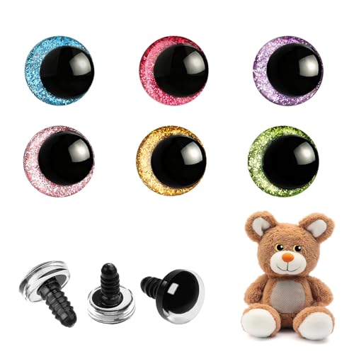 120pcs 18mm 3D Glitter Safety Eyes for Amigurumi, 6 Color Sparkle Safety Eyes with Washers for Crochet Animals, Plush Stuffed Animals, DIY Decorations