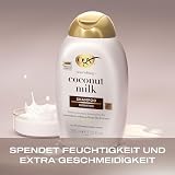 OGX Coconut Milk Shampoo 385 ml, feuchtigkeitsspendendes Haarshampoo mit Rizinusöl und Kokosöl für geschmeidiges, glattes und glänzendes Haar mit LipiPro Shield Technologie