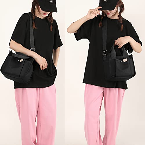 Small Canvas Tote Bag with Pockets for Women, Cute Mini Crossbody Shoulder Bags, Casual Satchel Purse Hobo Messenger Handbag2