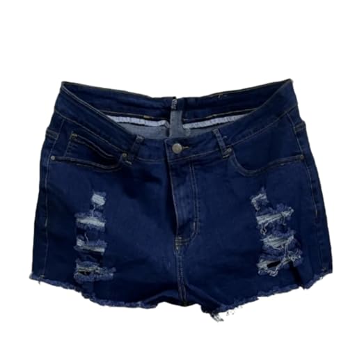 Summer Women All- Zipper in Waist Shorts Tassel Holes Blue Denim Short s1 Blue XS
