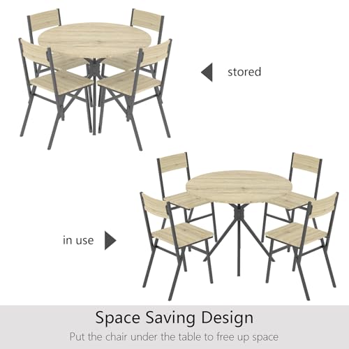 Loomie Round Dining Table Set for 4, 31.5\" Small Round Kitchen Table with 4 Chairs, 5 Piece Dining Room Table Set with Steel Legs, Space-Saving Dinner Table, Coffee Table for Small Space