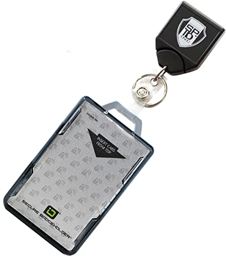 Heavy Duty Retractable Badge Reel with RFID Blocking Badge Holder - Identity Stronghold Multi Card Holder w/Key Ring for Two Badges - Square No Twist Reel for Military, Security by Specialist ID