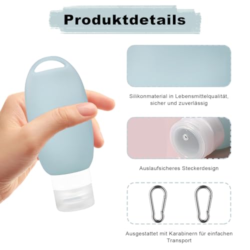 HAOQIAGA Futtertube zum Befüllen Hund, 90ml Befüllbare Tuben für Hunde Tube, 2 Stück Wiederverwendbar Silikon Reiseflaschen mit Karabine für Outdoor Haustier Draussen (Grün, Rosa)