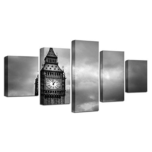 Impression sur toile grande horloge 5 pièces image décoration murale moderne