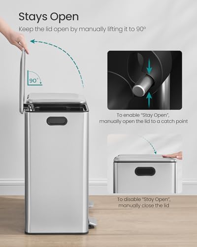 Image of SONGMICS Trash Can, 2 x 8 Gallon, Soft-Close Lids, Stainless Steel