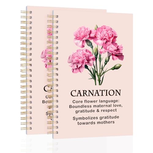 2 Pcs Spiral Journal Notebook for Women Men with 100 Pages, A5 College Ruled Hardcover Notebook for Office School Home,Twin-Wire Binding Notebook for Work and Study Flower Series Notebook Carnation