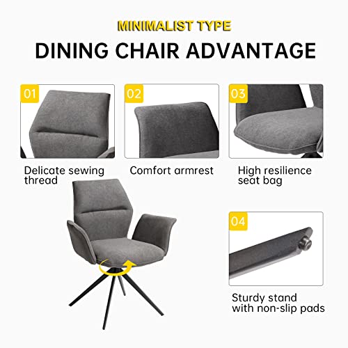 Hipihom Modern Rotating Dining Chairs Set Of 2, Upholstered Fabric Accent Leisure Armchairs With Mid Back And Metal Legs For Living Room/Dining Room/Bedroom/Guest Room,Grey #TOP4