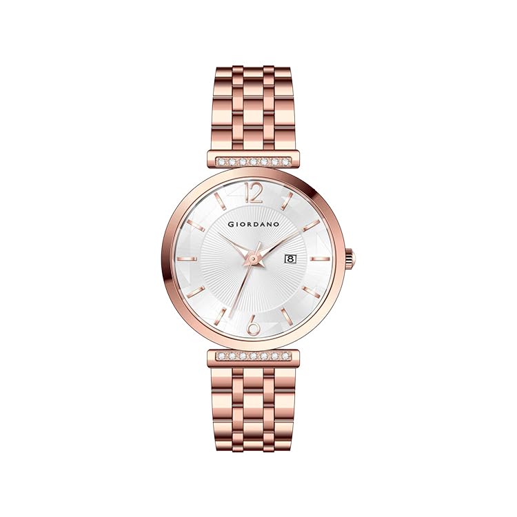 Image of Giordano Exquisite Analog Watch for Women with Round Cut Glass Textured Dial, Date Display Function, Quartz Movement and Stainless Steel Strap - GZ-60111