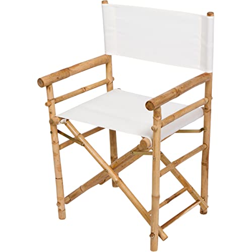 Zew Indoor Outdoor Set Of 2 Folding Bamboo Director Chair, 23" L X 18" W X 35" H, Ivory #TOP4