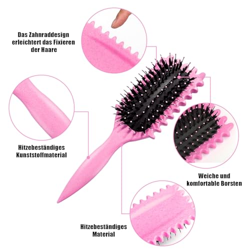 Curl Hair Brush, Lockenbürste, Curl Define Styling Brush, Curl Define Stylingbürste, Haarbürste zum Entwirren für Frauen (Rosa)