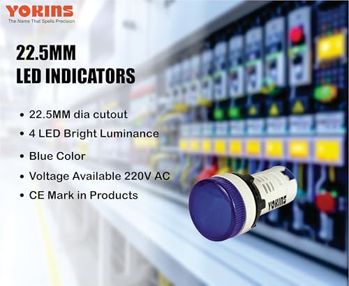 Image of Yokins LED Panel Corded Electric Round Indicator Light Or Lamp, IL22-AW-220V-B, 220V AC, 22.5MM Plastic LED Indicator Pilot Signal Light Lamp, Blue Color