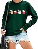 KIDDAD Christmas Cat Sweatshirt Women Cute Christmas Coffee Graphic Pullover Top Xmas Holiday Long S