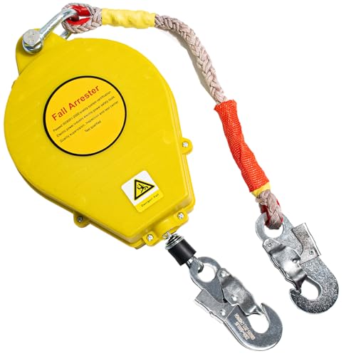 VFDZ Dispositif Antichute a Rappel Automatique, 150 kg Harnais de Securite Anti Chute Toiture Rétractable, 3-20m Harnais Anti Chute Automatique Toiture et Travaux Aériens(Jaune,7 Mètres)