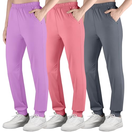 BIG ELEPHANT Girls Quick Dry Active Athletic Joggers, Kids Pull-on Lounge Joggers with Pocket