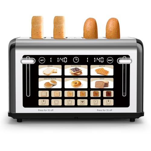 TouchScreen 4 Slice Toaster with Large Digital Display, 1.5" Extra Wide Slots for Bagels & Toast, 6 Shade Settings for Bread, Waffle,Bagel,Muffin, Reheat & Defrost - Black by WARSOLT - Used condition - CA$75.65