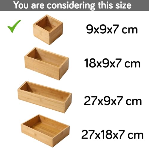 Image of HOKIPO Bamboo Drawer Organizers Storage Box for Home, Bathroom, Kids Room Office Desk Organizer, 9X9X7 cm (AR-5056), Brown