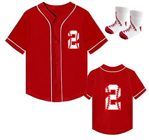 2Nd Baseball Birthday Shirt Boy Toddler 2 Years Olds T Shirts Gift Sports Jersey Tops Clothes(Red,2T) #TOP27