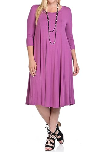 Pastel by Vivienne Women's Plus Size 3/4 Sleeve A-Line Swing Midi Dress – Flowy, Stretchy, Casual, and Comfortable Fit for All-Day Wear X-Large Mauve