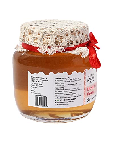 Image of Farm Naturelle Litchi Forest Flower Wild Honey 400gm|100% Pure Honey | Raw & Unfiltered|Unprocessed|Lab Tested Honey In Glass Jar with Engraved Virgin Wooden Spoon