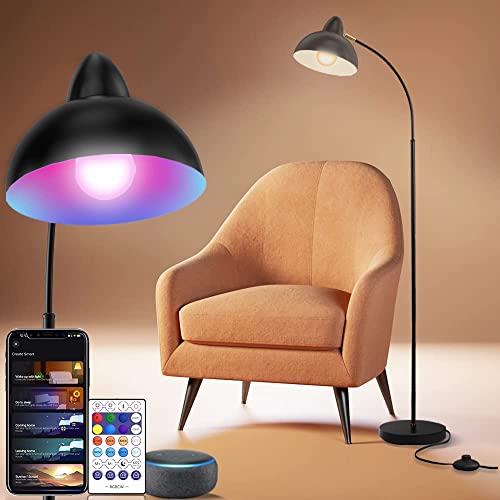 Smart Rgb Floor Lamp Works With Alexa & Google Home, Modern Arc Led Office Floor Lamp With Remote, Adjustable Angle Stepless Dimmable Color Changing 65'' Stand Tall Lamp For Livingroom Bedroom-Black #TOP1