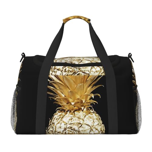 Sacs de week-end imprimés ananas dorés grand sac de voyage cabine femme noir